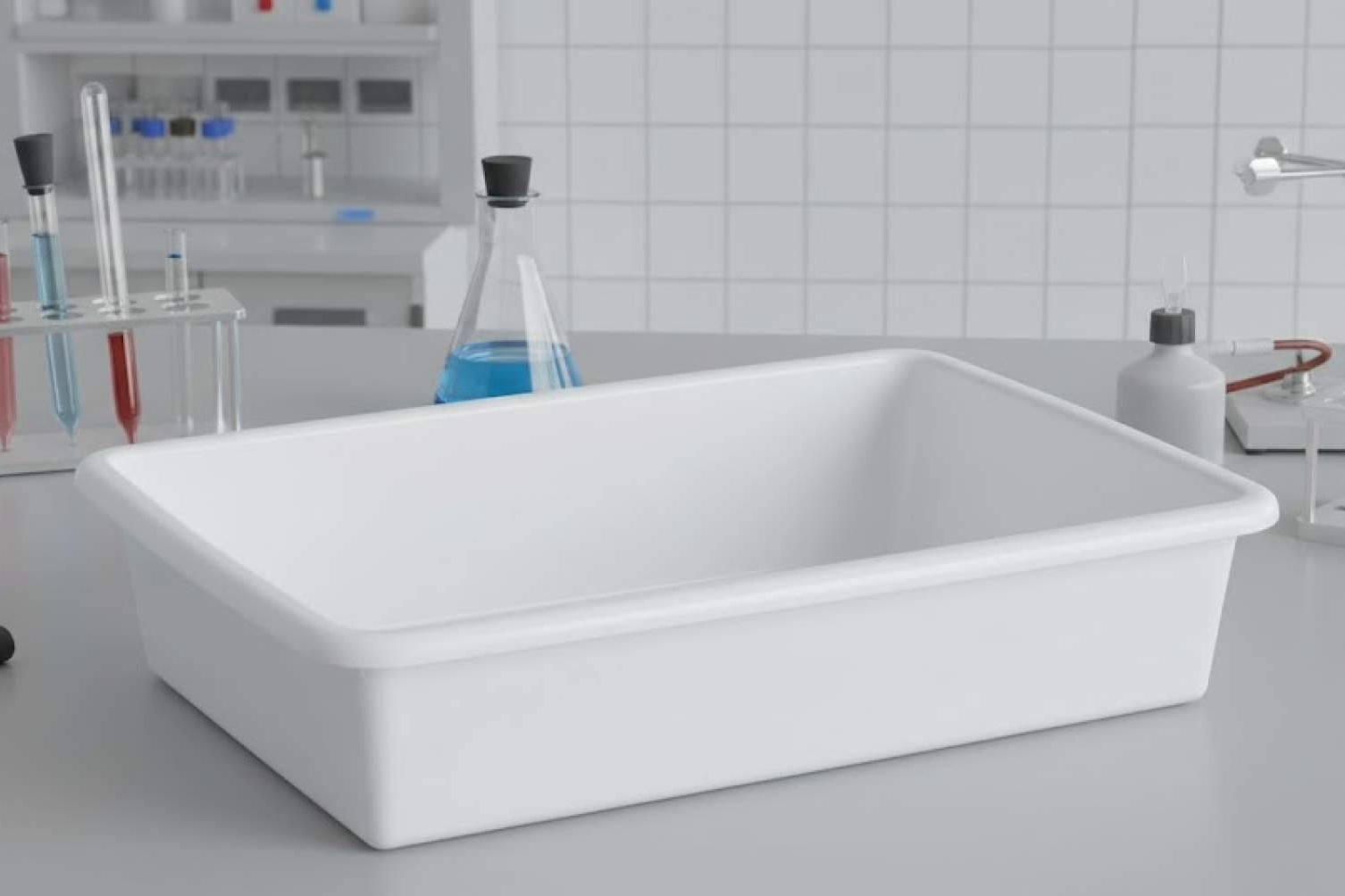 Bandejas blancas laboratorio en polipropileno Cat 5; fabricación nacional para entornos exigentes